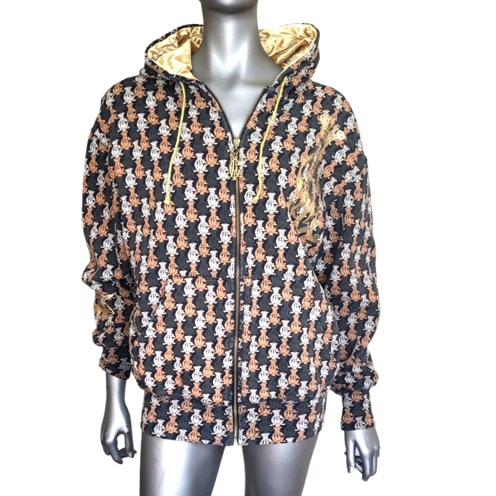 316. Christian Audigier Monogram Black & Gold Hoodie - Size Small